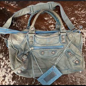 BALENCIAGA GIANT City Bag Moto Authentic Blue Aqua